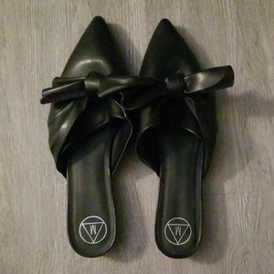 Black Bowtie Slides Mule Flats
